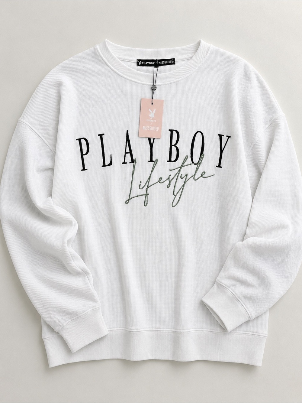 Playboy x Missquided White Lifestyle Waffle Classic Sweatshirt
